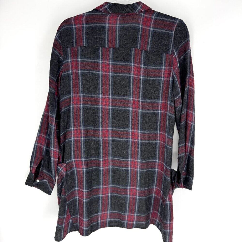Zara Plaid Long Sleeve Mini Shirt Dress Red Gray Size S - Picture 4 of 8